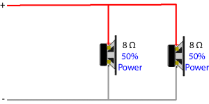 power share -8 ohms in parallel - power